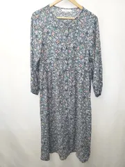 ◇ ⊂ SM2 サマンサ モスモス 花柄 長袖 膝下丈 ワンピース サイズL ネイビー ピンク マルチ レディース E  【1506110006646】