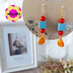 🎃【匿名配送】【おまとめ割引】【ピアス or イヤリング 変更可】【＊2352 ミニカボチャとスクエアビーズ ピアス・イヤリング】  ハンドメイドピアス　ハンドメイドイヤリング 揺れるピアス 揺れるイヤリング
