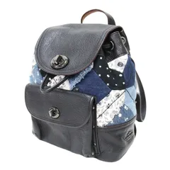 COACH コーチ バッグ ネイビー ブラック / パッチワーク キルティング レザー ミニ リュック / デニム フラップ ターンロック レザー / ブランド カバン【レディース】【中古】