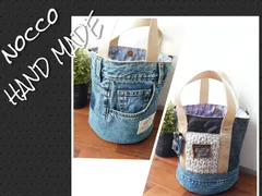 No.576【DENIM✖️両面使える❤️Knit pocket丸底バケツ型BAG No.576【DENIM✖️両面使える❤️Knit pocket丸底バケツ型BAG