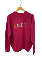 Disney (ディズニー) ラグランスエット トレーナー MICKEY ミッキー刺繍 古着 90s L相当 エンジ メンズ/028