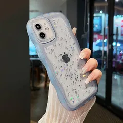 ZTOFERA iPhone 12用波状のケース 透明 クリア ケース かわいい カーリー ウェーブ シェイプ デザイン おしゃれ キラキラ 星 スマホケース ソフトTPU バンパーケース スターパターン 軽量 耐衝撃 人気 韓国 アイフォン12 ケース  1