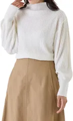 valeria バレリア リブニット トップス ハイネック 長袖 バルーンスリーブ ニットセーター レディース ゆったり 春秋 オシャレ シンプル プルオーバー(オフホワイト,  LL-3L Regular)