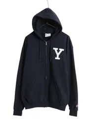 【お得なクーポン配布中!】 チャンピオン YALE カレッジ 両面 プリント フルジップ スウェット フード パーカー メンズ L 古着 トレーナー 裏起毛 イエール ネイビー