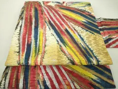 平和屋着物●アンティーク　大正ロマン　九寸名古屋帯　紬地　手描き　笹文　金銀彩　正絹　逸品　DAAU5301ps