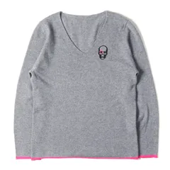 美品 lucien pellat-finet ルシアンペラフィネ ニット サイズ:L スター スカル Vネック カシミヤ ニット セーター グレー ピンク トップス カジュアル 長袖のサムネイル