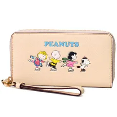 コーチ 長財布 スヌーピー COACH ぺブルレザー ピーナッツ コラボ スヌーピー フレンズ プリント リストレット ジップ アラウンド 長財布 アイボリーマルチ CF219