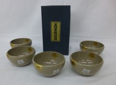 【未使用品】木質漆器　本うるし塗　会津ぬり　グレー　大安鉢　5客