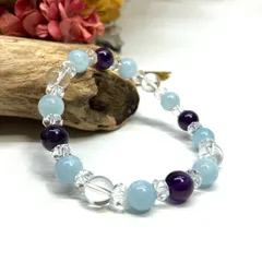 アクアマリン アメジスト 水晶  天然石 パワーストーンブレスレット 8mm （カット水晶）レディース 女性  数珠ブレス 開運 プレゼント ギフト [25]