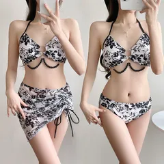 ビキニ 3点セット 水着 体型カバー セットアップ タンキニ 日焼け対策 可愛い スイムウェア ビーチウェア 女性用水着 着痩せ 温泉水着 海水浴 胸パッド付き dXN0326