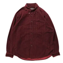 90's 00's エディーバウアー チェック プリント コーデュロイ シャツ 紺 (L) 黒×濃赤 千鳥格子 ボタンダウン 90年代 旧タグ オールド アメリカ古着 USED  ビンテージ ヴィンテージ