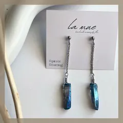 天然石好きさん♡《304ステンレス 24KGP 本金メッキ ポスト》 天然石 青 ブルー クォーツ クリスタル チェーン ピアス シルバー ゴールド シンプル 軽い 揺れる ハンドメイドピアス アレルギー対応 《イヤリング変更可能》フ