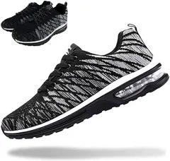 Lamore エアライト スニーカー 超軽量 + 結ばない靴紐 EVAインソール ランニング シューズ スポーツ 通勤 通学 ウォーキング(1) ブラック 黒,  24.5 cm)