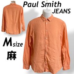 Paul Smith JEANS  ポールスミスジーンズ メンズ 長袖シャツ M 麻 リネン カジュアルシャツ PJ-03-89763 ドット柄 オレンジ系 (C11)★