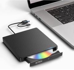 【2024革新モデル·USB3.0高速転送】外付けDVDドライブ CD DVDドライブ 静音 外付けCDドライブ USB3.0&Type-C両用ケーブル 外付けDVDドライブ Windows/Linux/Mac OS 内蔵ケーブル 薄型 軽量（ブラック）
