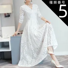 種類5：ブラック/M ワンピース ミドル丈 袖あり 長袖 Vネック Aライン ハイウエスト レース かわいい 大人可愛い きれいめ カジュアル 大人 上品 おしゃれ お洒落 レトロ 大人女子 こなれ感 エレガント 無地 花柄 フラワー 春 夏 秋 結婚式 二次