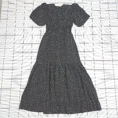 ◇ ⊂ GRL グレイル ドット柄 ガーリー系 半袖 ロング パフスリーブワンピース サイズS ブラック系 レディース E  【1508060025920】