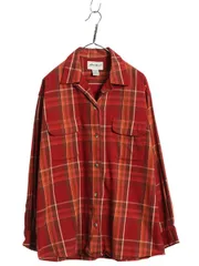 【お得なクーポン配布中!】 90s エディーバウアー チェック オープンカラー 長袖 シャツ レディース M / オールド コットン レーヨン ループ留め 開襟 ポケット付き 赤
