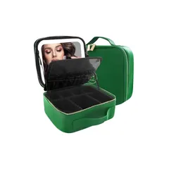 MOMIRA 鏡付きメイクボックス 化粧品収納ボックス コスメボックス 化粧ケース 調節可能な仕切り付き 3色調節可能なLEDライト メイクブラシケース付き 手持ち 大容量 自立式 プロ用 持ち運び 旅行 - ターコイズ 1