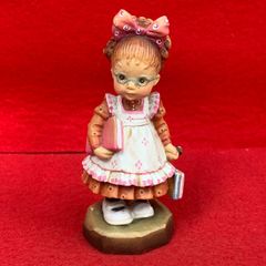アンリ人形　木彫り　サラケイ　Off to school　10cm　Anri　イタリア　置物　　J1