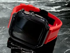 ブラック&レッド　アップルウォッチ ラバーベルト カバー　ケース メンズ レディース 38mm 40mm 41mm 42mm 44mm 45mm　メンズ レディース Apple Watch スポーツバンド