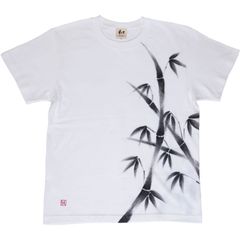 メンズ 竹柄Tシャツ ホワイト 手描きで描いた竹の和柄Tシャツ
