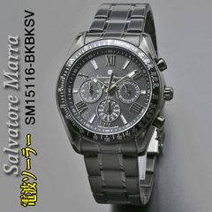 サルバトーレマーラメンズ電波ソーラー腕時計ステンレススチールベルト 　誕生日 記念品 プレゼント SM15116-BKBKSV