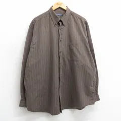 XL/古着 長袖 シャツ メンズ 00s 大きいサイズ ロング丈 コットン ボタンダウン 茶他 ブラウン ストライプ 25apr03 中古 トップス