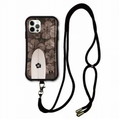 [iPhone14 Pro] スマホショルダー付 iPhone16 Plus i-coronケース アイフォン 15 Plus 14 Pro Max 13 12 11 スマホケース 耐衝撃 カバー 背面保護 ウッド ハイビスカス サーフボード グレー