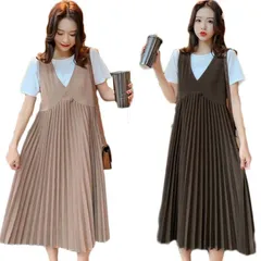 マタニティ 妊婦 妊娠 ワンピース ワンピ 夏 半袖丸襟ロングワンピースフレアワンピースマタニティウエア セットアップ二点セットベストワンピースプリーツワンピースゆったりトップス#luyy628