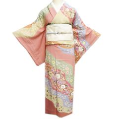 ［2876］訪問着 美品 雪輪花文様 絞り 駒刺繍 やまと誂製 正絹 着物 袷 2876］訪問着 美品 雪輪花文様 絞り 駒刺繍 やまと誂製 正絹 着物 袷