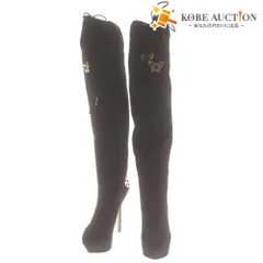 ■ セルジオロッシ ロングブーツ ハイヒール 靴 紐 蝶々柄 イタリア製 レディース 36 1/2 (23.0cm相当) ブラック 未使用