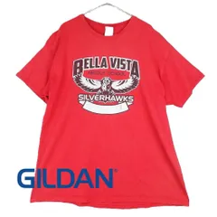 【肩幅54.5cm】GILDAN ギルダン BELLA VISTA MIDDLE SCHOOL スクール 鷹 鳥 ホークス 両面プリント 半袖Tシャツ XLサイズ レッド 綿100% 【湘南倉庫】USA古着　ULTRA COTTON　T18