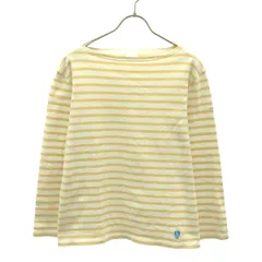 ORCIVAL オーシバル フランス製 ボーダー ロゴワッペン 長袖 ボートネック バスクシャツ 3 ベージュ×ホワイト ロンT カットソー メンズ 古着