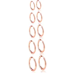 【新着商品】シンプル 人気 金属アレルギー対応 セット イヤリング 5ペア（サイズ10mm-18mm、幅2mm、 サージカルステンレス 両耳用 レディース メンズ ゴールド、シルバーブラック） リング フープピアス Senteria