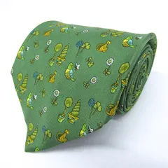 サルヴァトーレフェラガモ ブランド ネクタイ 花柄 リーフ柄 動物柄 シルク 伊製 PO メンズ グリーン Salvatore Ferragamo 【中古】