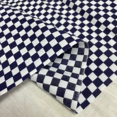 長1ｍ 浴衣 生地 木綿 反物 布 綿100％ 市松模様 白×紺 和柄 未仕立て 布地 kijiya /yu7