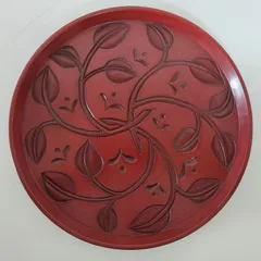 希少　鎌倉彫　和屋　木製漆器　丸盆　菓子盛り盆皿　古美術品　日本伝統工芸品 希少 鎌倉彫 和屋 木製漆器 丸盆 菓子盛り盆皿 古美術品 日本