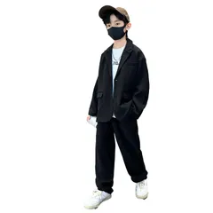 [TYYRBMG] スーツ 男の子 フォーマルスーツ セットアップ 長袖 ２点セット ジャケット パンツ 入学式 発表会 結婚式 七五三 120-170CM DYH014 (150CM, ブラック2)
