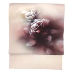 京やJ203 正絹 袋帯 お太鼓柄 洒落袋帯【ローズ　薔薇】 特選袋帯 高級袋帯 訪問着 色無地 付け下げ 江戸小紋 紬 フォーマル〜カジュアルまで 袷の着物 単衣の着物兼用 新同美品 仕立て上がり 送料無料