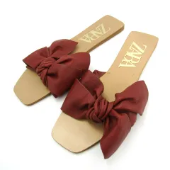 ザラ ミュール フラットサンダル リボン 靴 レディース 40サイズ エンジ系 ZARA 【中古】