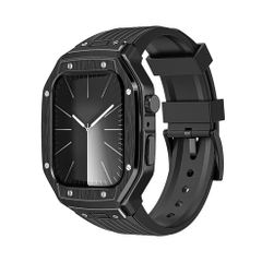 アップルウォッチバンド（Apple Watchバンド）プレミアムメタルバンド【ブラック×ブラックベルト】44mm/45mm対応 [BELTIES]