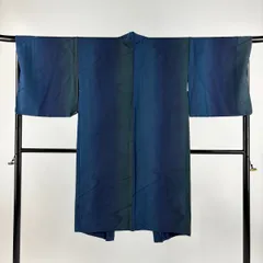 羽織 身丈112cm 裄丈67cm M 地紋 縦ぼかし 藍色 正絹 美品 逸品 【中古】