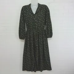 ◇ earth music&ecology 開襟 花柄 長袖 膝下丈 ワンピース サイズF ブラック イエロー系 マルチ レディース P  【1302170004987】