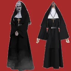 【人気商品】[神併良品] シスター コスプレ 頭巾と十字架付き 死霊館のシスター 黒 コスプレ 修道女 コスプレ衣装 修道服 大人用 演劇 仮装 cosplay