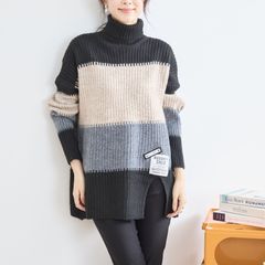 [TRUBE]【M〜L】配色ボーダーニットチュニック(ブラック)