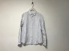 本物エディフィスEDIFICEコットンストライプ柄長袖シャツメンズサーフアメカジミリタリーストリートスケーターワークビジネススーツモードドレスゴルフバイカーロック白ホワイトグレー青ブルーM日本製