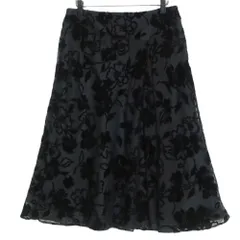 【美品】23区★大人シックな膝丈スカート 大きいサイズ44 ブラック系 ラメ&フロッキープリント♪花柄 z15764