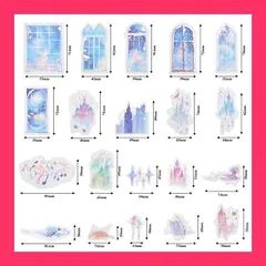 【スタッフおすすめ！】YOVOY レトロ シール ステッカー おしゃれ フレークシールセット 金箔のデザイン ノート 手作り 手帳 日記 カレンダー ジャーナル 60枚 (お城)