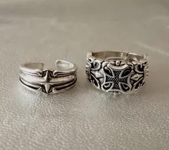 新品【 シルバージュエリー リング ２個セット 】 星 クロス 十字架 ダガー 短剣 シルバー 指輪 メンズ ビンテージ アンティーク シルバーアクセサリー S925刻印 Silver Plated フリーサイズ 【残りわずかです。早いもの勝ち！】